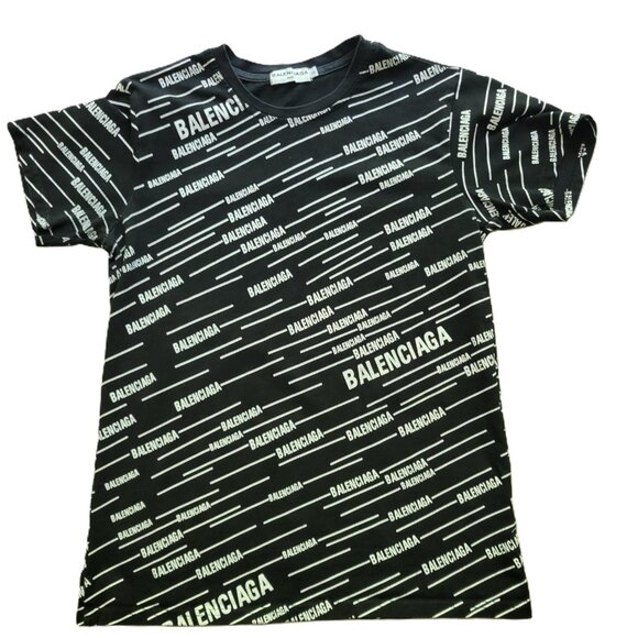 Balenciaga Logo All Over Print Black Unisex T-Shirt Size S Designer Streetwear - Picture 1 of 9